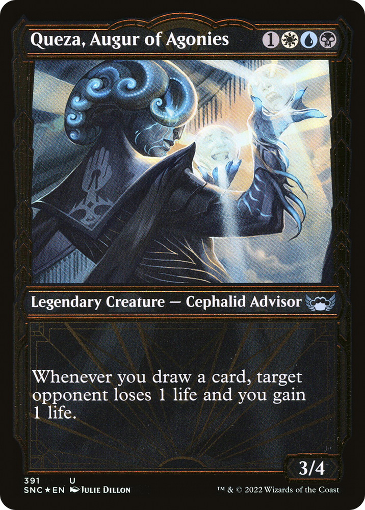 Queza, Augur of Agonies (Showcase Golden Age Gilded Foil) [Streets of New Capenna]